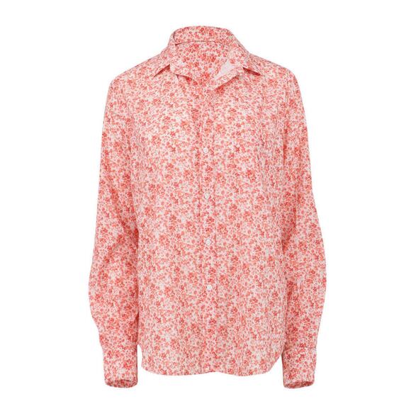 Frank & Eileen Finbar Classic Linen Button Front Shirt Peach Floral - Picture 1 of 10